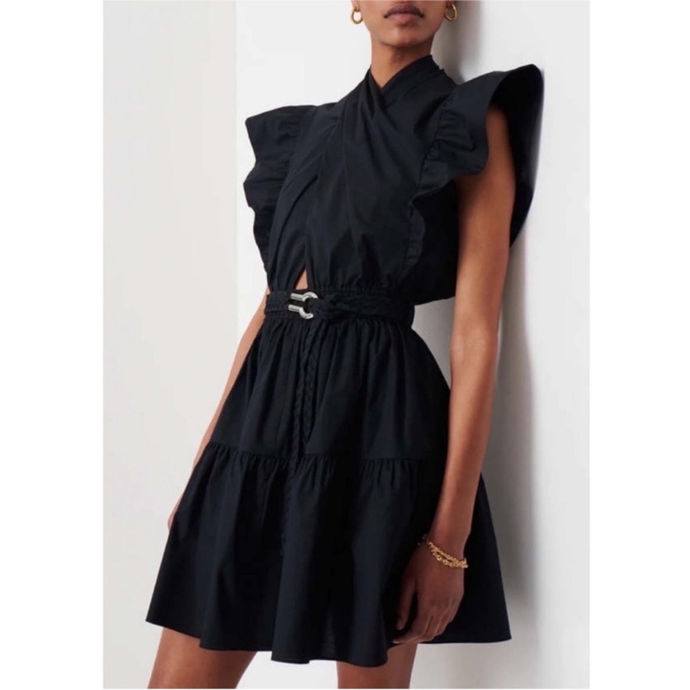 Derek Lam 10 Crosby Black Finn Ruffle Wrap Dress in Black Size 0
